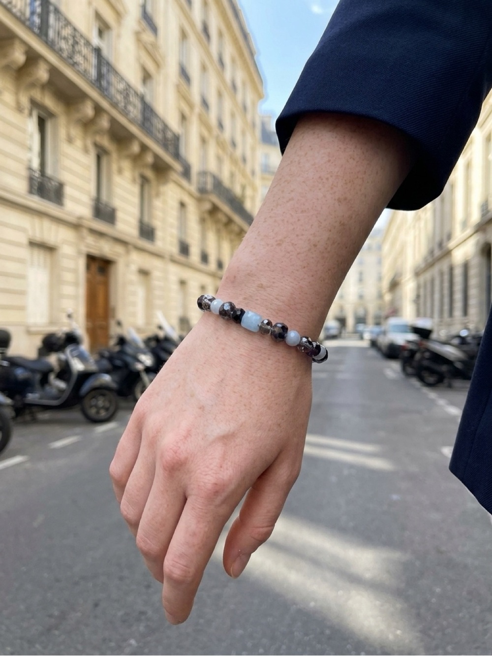 Beaded Stretch Bracelet with Pale Blue Accent